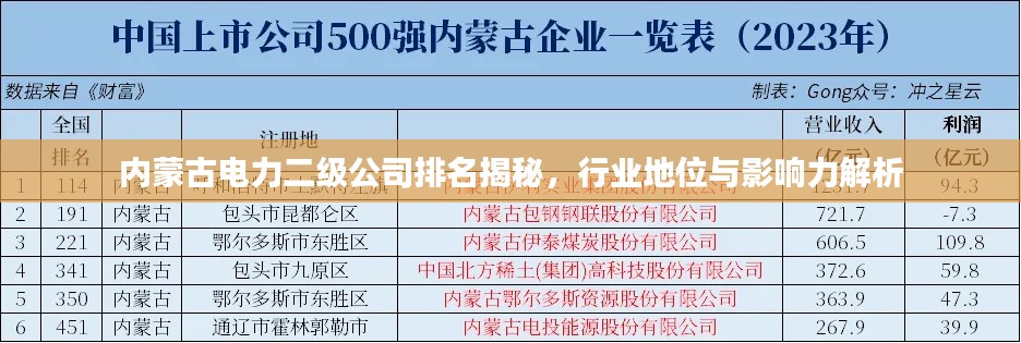 内蒙古电力二级公司排名揭秘，行业地位与影响力解析