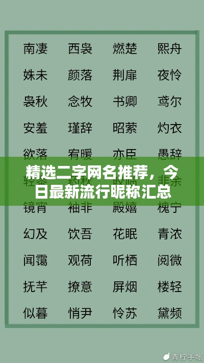 精选二字网名推荐,今日最新流行昵称汇总